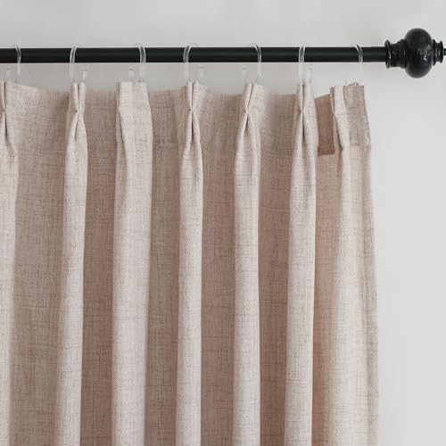 HIG Camel Linen-Like Pinch Pleated Shower Curtain, 72 Inch Wide, Fabric Bathroom Curtain with Memory...