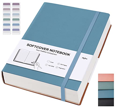 Carnet ligné en cuir souple bleu grand format B5 avec papier épais