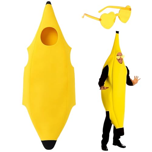 ZXJLWR Bananen Kostüm, Lustiges Kostüm Für Erwachsene, Perfekt Für Halloween Und Karneval, Inklusive Gelbe Brille, Größe...