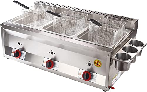 DLAZUM Freidora de Gas Comercial, freidora Profunda con Cesta y Tapa, diseño de Quemador infrarrojo de bajo Consumo, fácil de Limpiar, para Uso Comercial y doméstico.,8L+8L+8L+3xFried Baskets