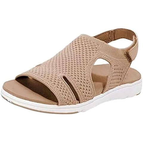 FENIKUSU Women Sport Walking Sandals Flat Lightweight Open Toe Summer Athletic Water Shoes (5.5, Tan) Cover