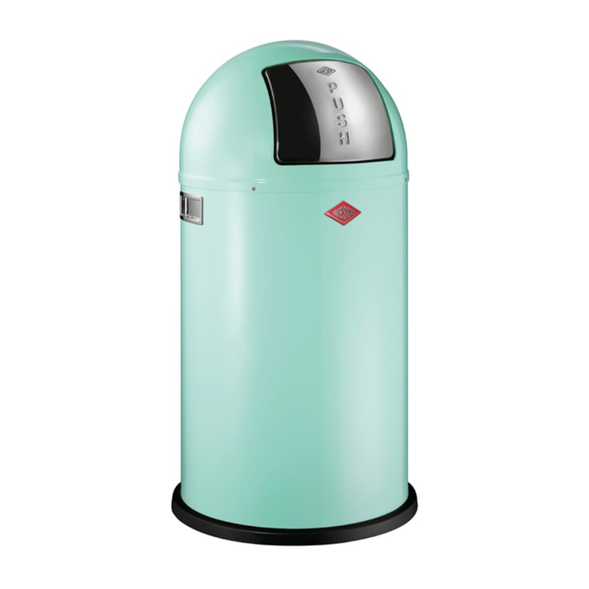 WESCO Pushboy Mülleimer in der Farbe Mint, pulverbeschichtetes Stahlblech, 50 Liter Volumen, große Edelstahlklappe, herausnehmbarer Innenbehälter