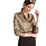 KANG POWER Woman Silk Dress Shirts Spring Chic Blouse Shirt Offical Lady Clothes Dark Khaki XS