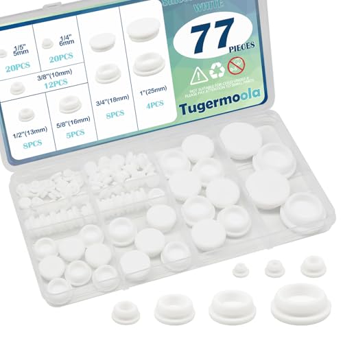 Tugermoola 77PCS 7 Sizes Silicone Plug Rubber Plugs for Holes Assorted Sizes 1/5 1/4 3/8 1/2 5/8 3/4 1 Hole Plug White