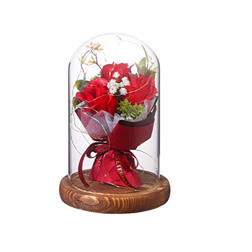 Rosa Eterna Bella y Bestia,Kit de Rosa,Cúpula de Cristal Rosa con Luces LED, Regalos Madre,Flor Artificial para Mujer Cumpleaños San Valentín Aniversario de Bodas Navidad