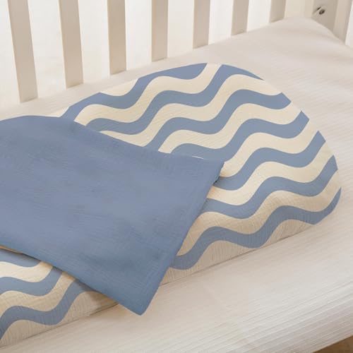 Image of guruixu Muslin Baby Lounger Cover 2 Pack, 100% Cotton Infant Lounger Cover, Soft & Breathable Replacement Slipcover, Compatible with Snuggle Me Newborn Lounger (Tradewinds,Tradewinds Wave)
