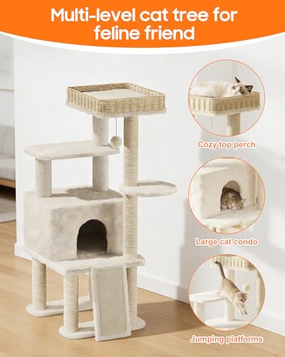 Árbol moderno para gatos de 50.2 pulgadas con rattan y sisal miniatura 2
