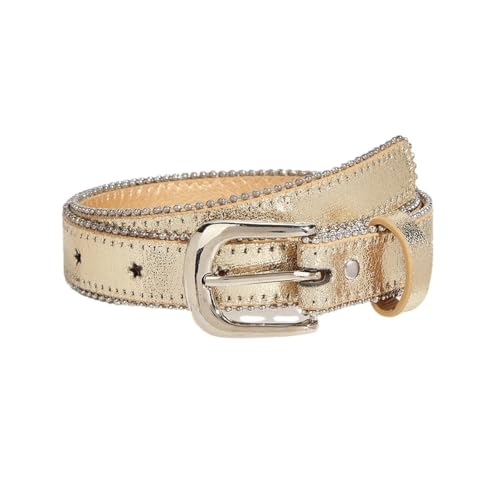 Girls Western Cowgirl Belt with Star Hole - Gold Bling Adjustable Leather Belt for Jeans, Dresses & Pants, Age 6-12