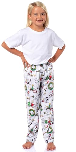 Peanuts Kids Christmas Time All Over Print Smooth Touch Fleece Sleep Bottoms Lounge Pajama Pants for Boys Girls