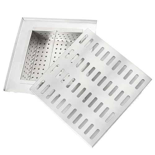 304ステンレススチール製排水マンホール(屋外用)、スクエア型埋め込み式雨水マス 蓋、フィルターとフレーム付き床排水汚水枡 蓋(舗装ヤード用)(15x15x5cm/6x6x2in)