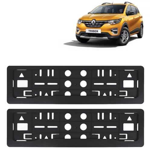 Image of KINGSWAY Triber Car Number Plate Frames for All 2019 Onwards Models of Renault Car Registration Plate Holders, Black Licence Plate Covers (Front and Rear), Universal Size 51.5 x 14.5 cm