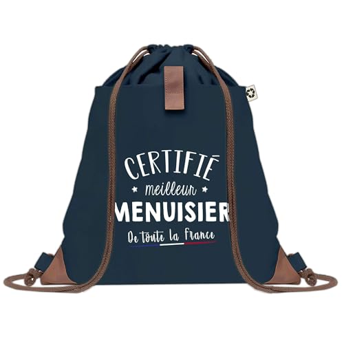 Sac à dos bleu en toile avec pochette et cordelettes, grand sac de gym souple pour menuisier