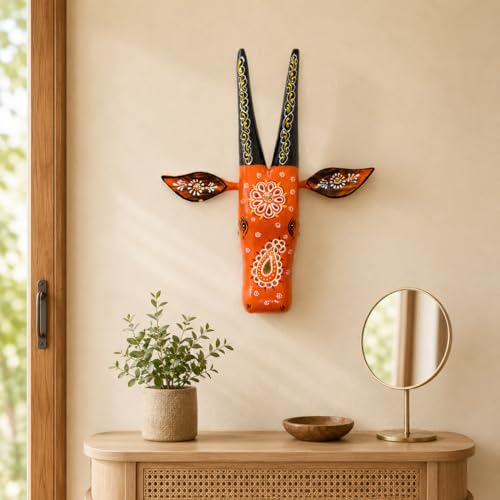 Image of Framing Hub - Handcrafted Multicolor Cow Head Wall Hanging | Traditional Indian Wooden Wall Art | Decorative Animal Face Mask for Living Room Decor | Nandi Inspired Wall Sculpture