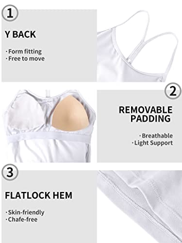 Attraco Built In Bra Tops For Women Y Back Athletic Camisole Tank Running Sports Top White L #TOP4