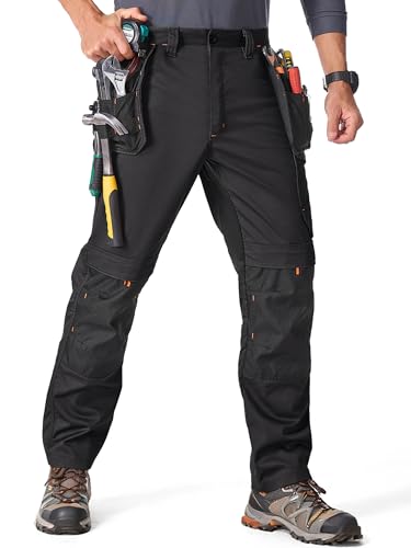 mosingle Men's Work Trousers Durable Stretch Cargo Construction Trousers Heavy Duty Safety Workwear with Multiple Pockets #9927-Black-38