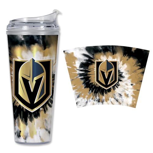 Image of Rico Industries NHL Hockey Team Color Tie Dye 24oz Metallic Acrylic Tumbler with Hinged Lid, Officially Licensed Double Wall Tumbler with Straw