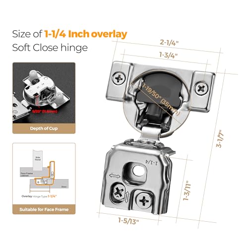 Image of Ravinte 10 Pack 5 Pairs 1-1 /4 inch Overlay Soft Close Hinges for Kitchen Cabinet Hinges Satin Nickel Hidden Hinges Stainless Steel Concealed Hinge self Closing