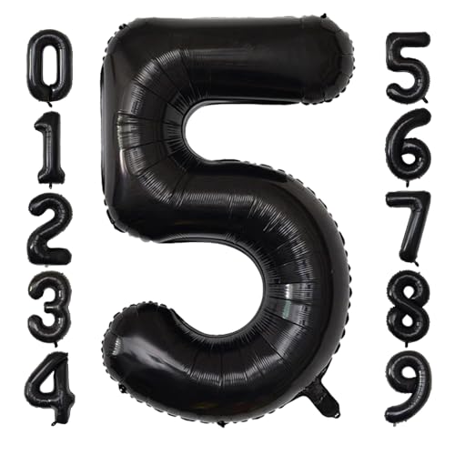 Image of Number Balloons Black Party Balloon - Giant Number 5 Balloon, 40 Inch Large Balloon for Birthday Decorations, Black Party Supplies for Men Women