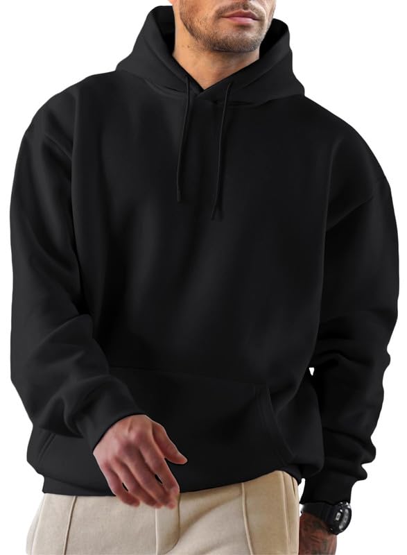 JMIERR Herren Hoodies mit Taschen Freizeit Kordelzug Pullovers Männer Lange Ärmel Kordelzug Sweatshirts 2023 Fashion Baumwolle Kapuzenpullover Schwarz XL