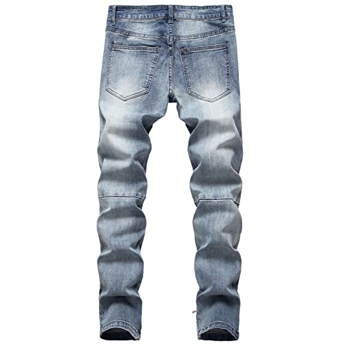 Maiyifu-GJ Men's Ripped Slim Tapered Leg Jeans Knee Holes Ankle Zipper Denim Pencil Pants Skinny Destroyed Jean Trousers2