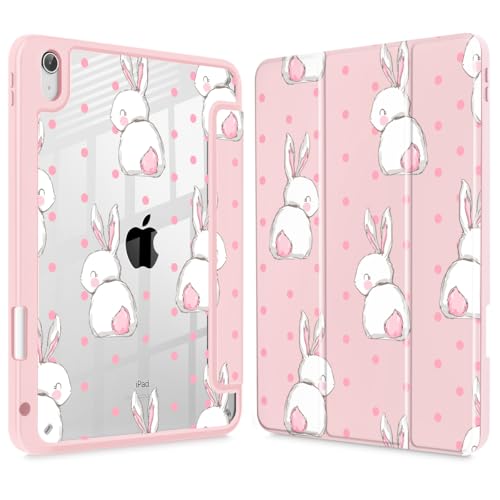 May Chen Case for iPad Air 13 Inch M4 2026, M3 2025, M2 2024, [Built-in Pencil Holder] Shockproof Cover with Clear Transparent Back Shell, Auto Sleep/Wake Cover, Cute Rabbit