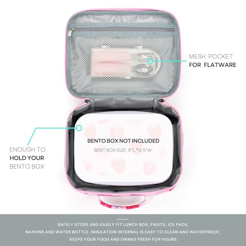 mibasies Kids Lunch Box for Girls Toddler, Insulated and Reusable Lunch Bag for School, Assorted Strawberry - Pink