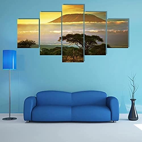 Peinture paysage de coucher de soleil alpin pour décorer un bureau à domicile moderne