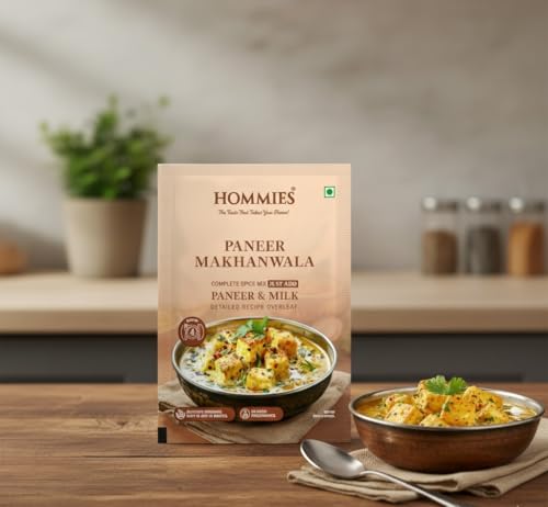 Image of Hommies Dhaba Paneer Makhanwala Curry Spice Mix | Ready to Cook in 15 Mins | Just Add Milk & Paneer | Serves 4 | Shahi Curry Masala with Cashew Nuts | No Preservatives | Pack of 4 (200g, 50g Each)