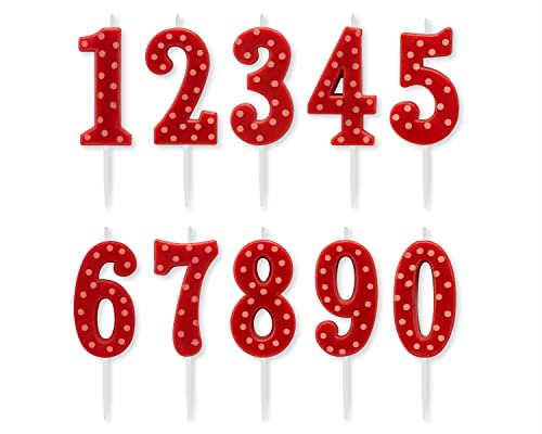 Image of Papyrus Number Birthday Candles Pack, Red Polka Dots (10-Count)