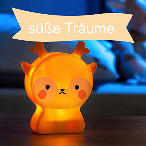 LED Nachtlicht für Kinder, Tierfigur Rentier, Kinder Lampe mit Timer, mit Batterie Cover
