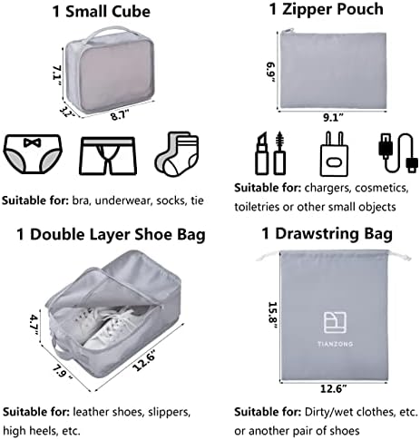 TianZong 7-piece Set Packing Cubes, Travel Bags for Luggage , Packing Organizers with Shoe Bag (Grey) 5 TianZong 7-piece Set Packing Cubes, Travel Bags for Luggage , Packing Organizers with Shoe Bag (Grey)