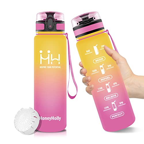 HoneyHolly Sport-Wasserflasche, 500 ml, ohne Bpa & Öffnung mit einem Knopf, wiederverwendbar, Filter, Tritan, Kunststoff, für Kinder, Sport, Fitnessstudio, Trekking Cover