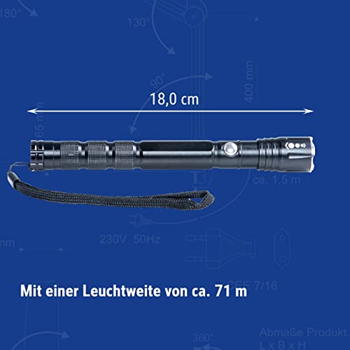 MAUL LED-Taschenlampe MAULdion – outdoor-taugliche und leichte LED Taschenlampe – helle Taschenlampe mit Handschlaufe, hoher Leuchtweite und Spritzwasserschutz (IPX4) – schwarz