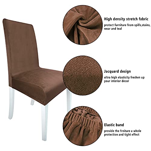 Goodtou Velvet Dining Room Chair Covers Stretch Dining Chair Slipcovers (Brown, Set Of 6) #TOP2