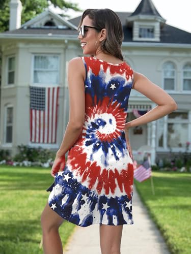Image of NEWWEN American Flag Dress Women 4th of July Sleeveless Tank Dress 250 Anniversary USA Patriotic Summer Sundress