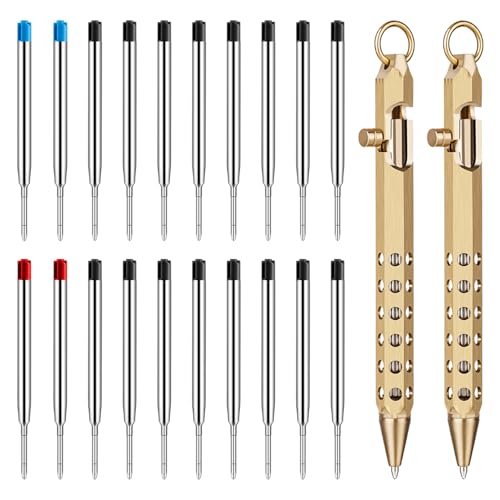 Image of Origin-Joy 2 Pack Bolt Action Pen Set, Six Edge Solid Brass EDC Pocket Tactical Pen With 20 Ballpoint Refills (Natural Brass)