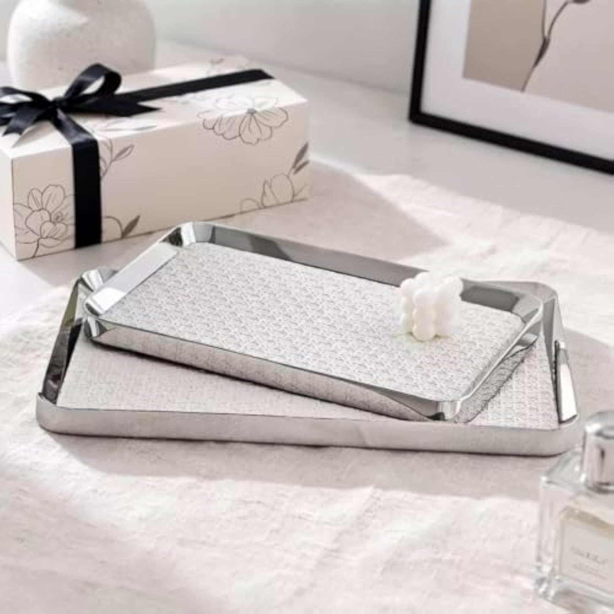 Leather and Stainless Steel Tray for Multi-Function Use