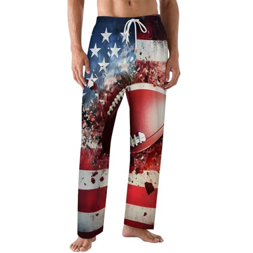Football Print U.S Flag Mens Pajama Pants Loose-Fit Pjs Bottoms Lounge Pant Sleepwear with Pockets