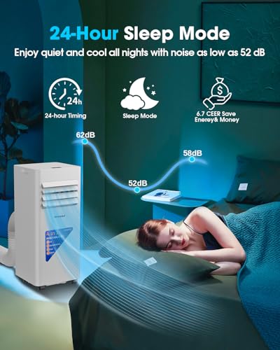 Lovewind 10000 BTU Portable Air Conditioners, Cool Up to 450 Sq.Ft, 4 IN 1 Quiet Portable AC Unit with Remote Control, Dehumidifier & Fan Modes, LED Display, 24H Timer, Installation Kits, White