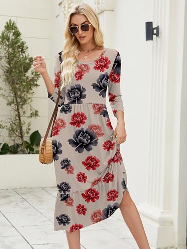 Image of Heymoments Women's Casual Dress Crewneck A line Tiered Flowy Loose Beach Travel Long Dresses with Pockets