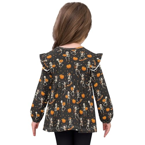 Skull Pumpkin Star Halloween Girls Shirts Cotton Long Sleeve Ruffle Toddler Tee Tops4