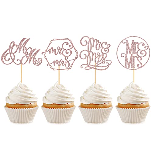 36 Pcs Miss To Mrs Cupcake Toppers Bridal Shower Cake Picks Decorations For Wedding Engagement Bachelorette Party Cake Supplies， Rose Gold #TOP7