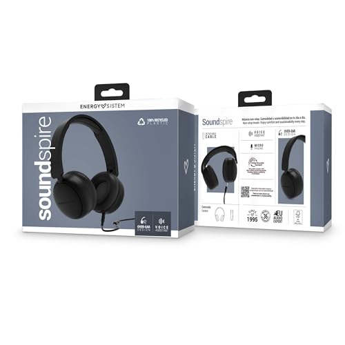 Energy Sistem Soundspire - Cuffie In Plastica Riciclata Al 100%, Cavo Rimovibile, Microfono, Assistente Vocale, Colore: Nero - 6