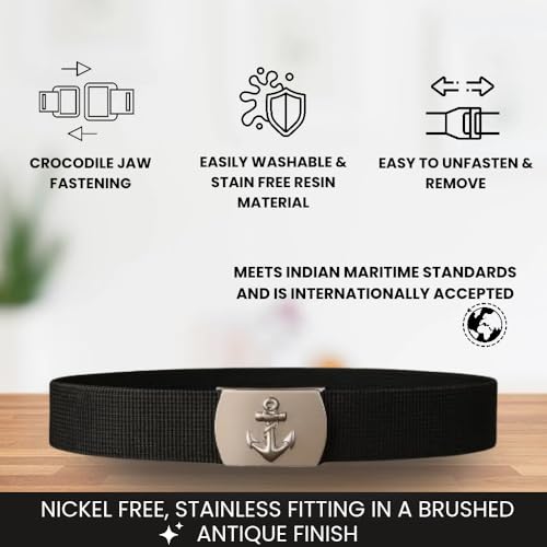 Image of Marine Style Navy Belt | White Nylon Uniform Belt with Adjustable Buckle | Unisex Formal Belt for Cadets, Officers & Crew Parade & Ceremony Accessories
