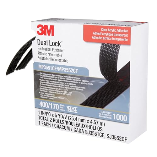 Image of 3M Dual Lock Reclosable Fastener MP3551CF /MP3552CF, Black, 1 in x 5 yd, Type 400 /170, 1 Pack