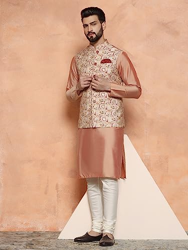 Image of Kisah Men's Cotton Blend Textured Nehru Jacket Regular Fit | Designer Ethnic Layering | Wedding & Occasion Wear