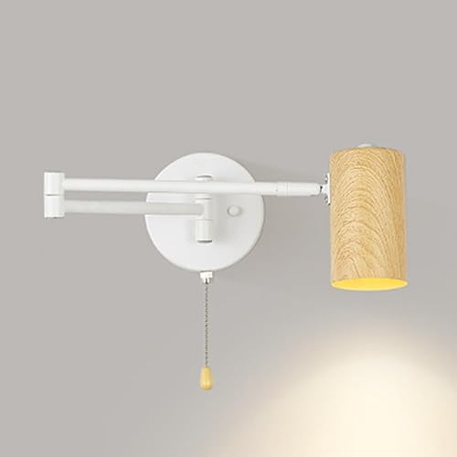 Vintage Adjustable Iron Wall Sconce Swivel Arm Pull Chain Switch Wall Lamp for Living Room Bedroom Home Office(White)