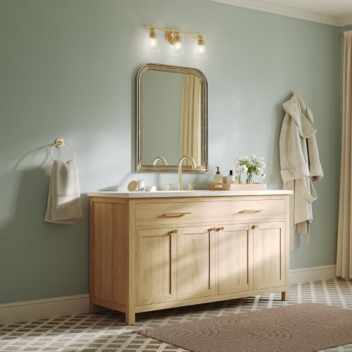 Image of Kichler Stamos 22.25 inch 3-Light Soft Modern Vanity Light with Clear Glass in Brushed Gold, (8.25 inch H x 22.25 inch W), 55121BGCLR