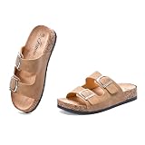 JOMIX Damskie letnie kapcie plażowe modne kapcie z otwartymi palcami wygodna antypoślizgowa podeszwa korkowa WCX250057, Khaki, 39 EU