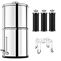 POXURIO Gravity Water Filter System, 2.25 Gallon Stainless Steel Countertop Water Dispenser with 3 Filters and Stand, for Home, Camping, and RV